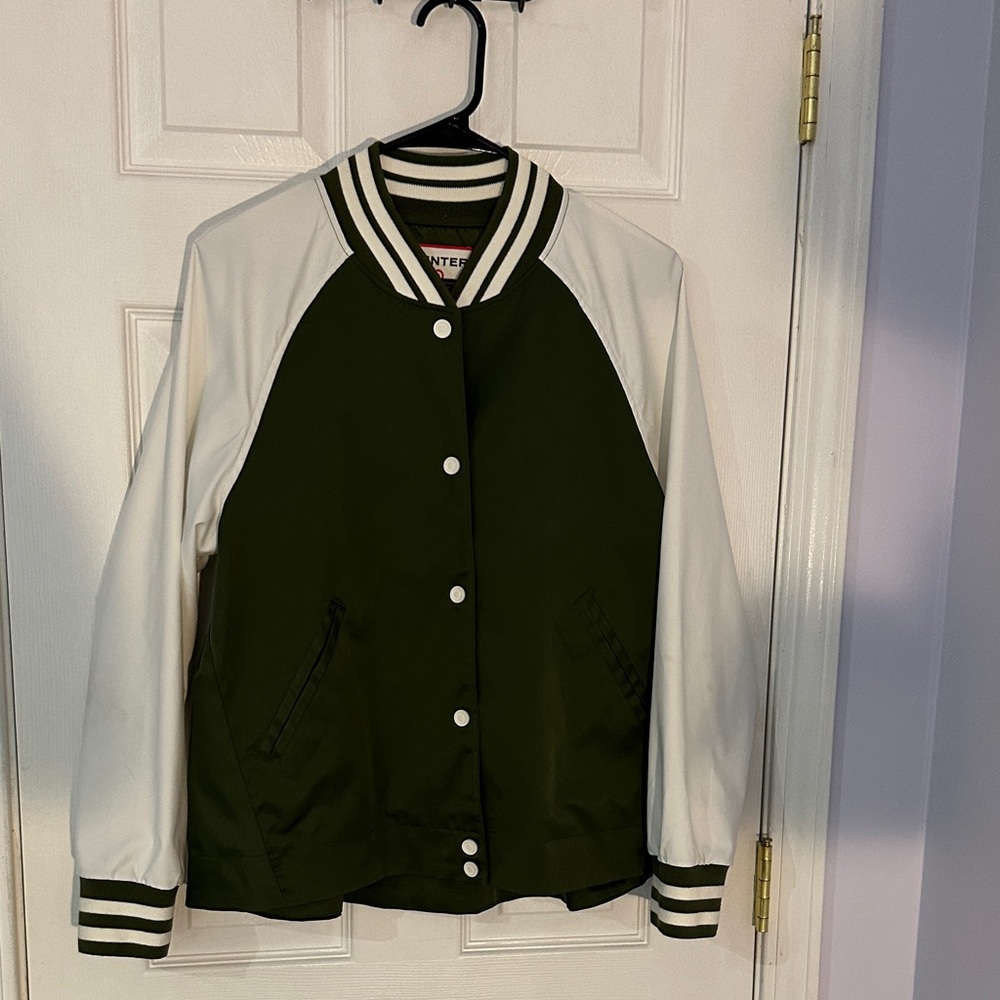 Hunter Women's Varsity Jacket - Hunter Green and White M
